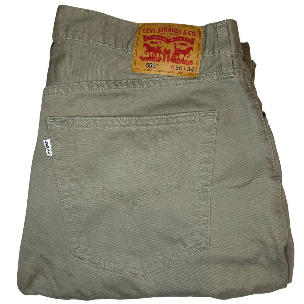 Levis 559 Relaxed Straight Jeans 36x34 Mens Khaki Tan Cotton Twill Pants